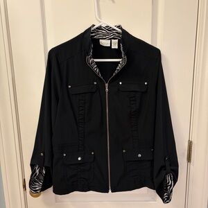 Zenergy Chicos Black Zip-Front Jacket with Zebra Trim Size 1/Medium